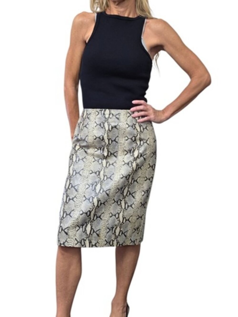 Vintage ISDA & Co Snakeskin Leather Pencil Skirt Midi Y2K Size 4